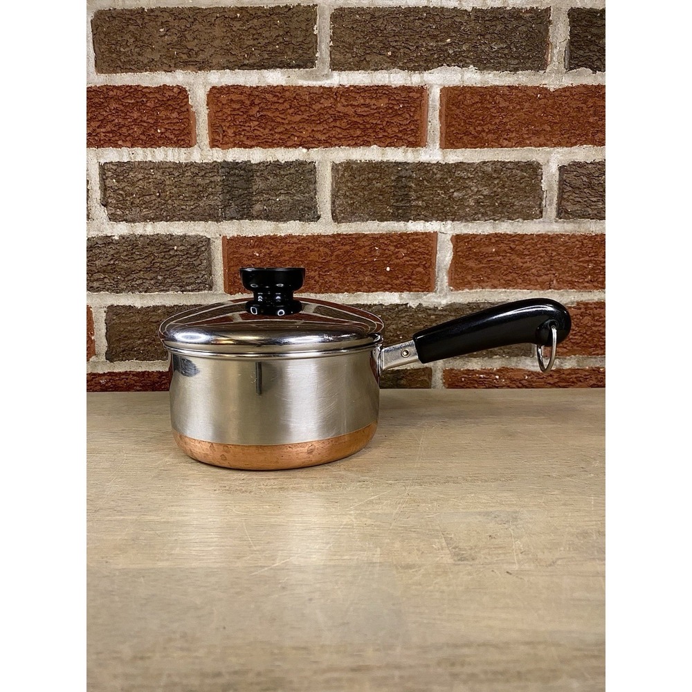 Revere Ware 1 qt Saucepan & Lid Copper Bottom Clinton ILL USA VTG Clean